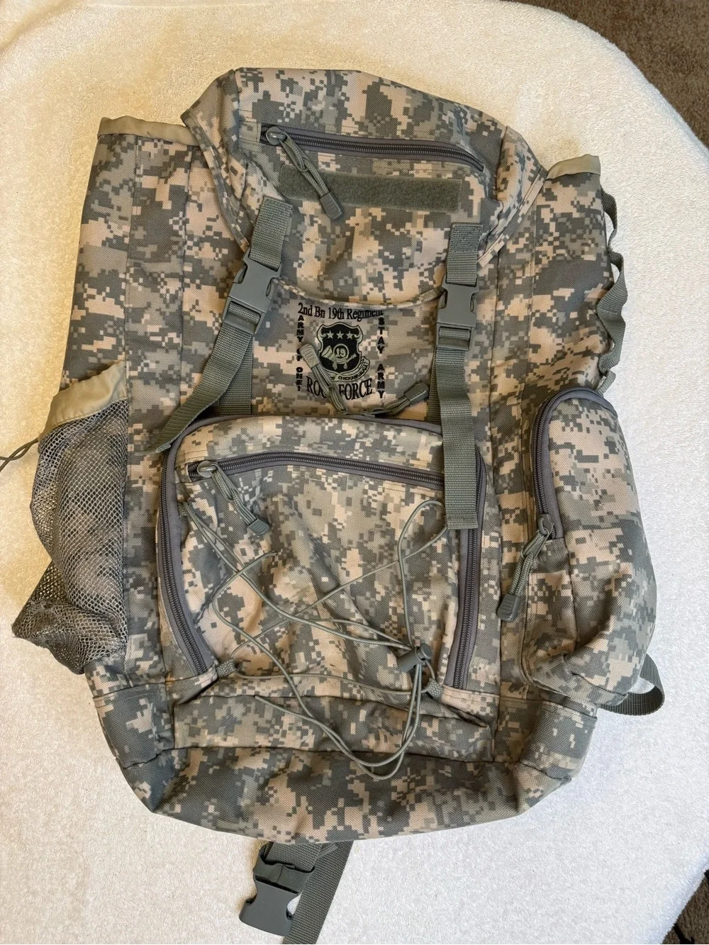 US Army 1st Bn 19th Infantry Tactical Camo Backpack 23x19